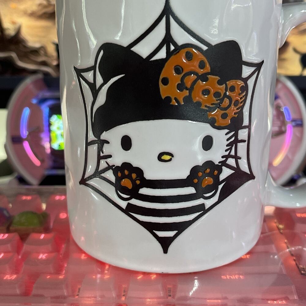 Hello Kitty Halloween Mug Bandit White Orange Black Cobweb 17oz 2024 Sanrio - Picture 8 of 8